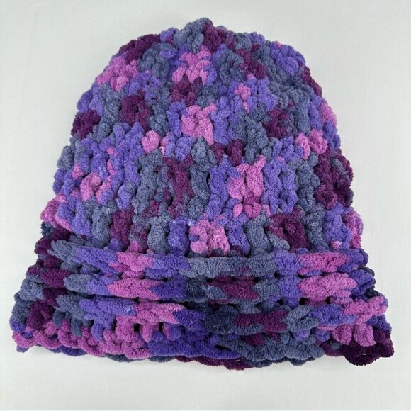 Handmade New Purple‎ and Pink Chenille Slouchy Knit Winter Beanie Med/Large - Picture 10 of 12